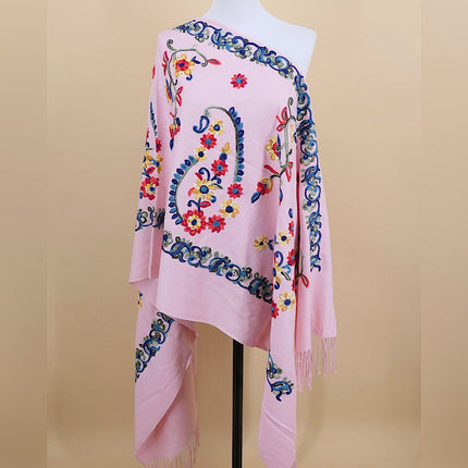 Ethnic Style Border Cashew Embroider Flower 300g Scarf Imitation Cashmere Gift Shawl Travel Cloak Warm Shawl