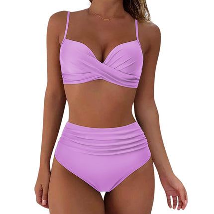 AliExpress Amazon Explosions European and American Women's Multicolor Split Hard Bag Gathering High Waist Flesh Covering Slim Bikini