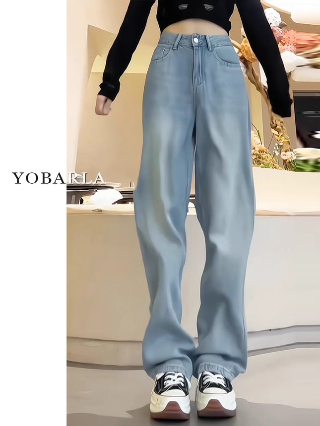 Straight-Leg Jeans for Women 2025 Autumn New High-Waisted Loose Slimming Wide-Leg Floor-Length Pants