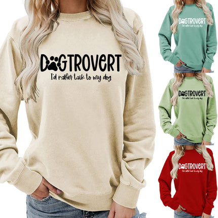 Dog trovert printed round neck women's top vests foreign trade supply autumn and winter coat casual loose European size