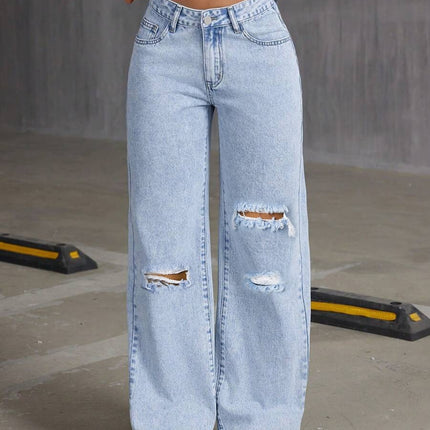 European and American Cross-Border 2025 New Loose Light Blue Washed Wide-Leg Jeans Pure Color Pants Women Jeans