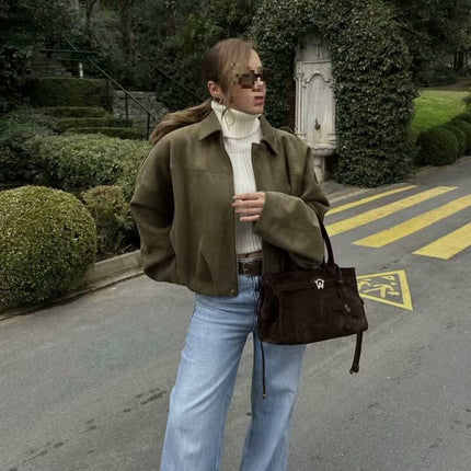 AliExpress bomber jacket fashion cross-border casual European and American bat sleeve top wholesale women's zipper