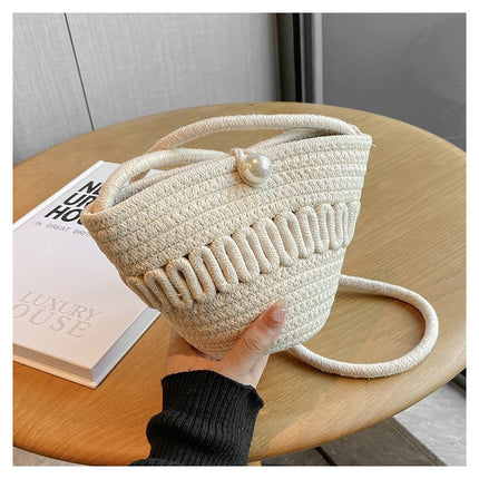 New Summer Women's Bag Bucket Beach Bag Pearl Fashion Mini Children Shoulder Crossbody Bag Travel Mori Small Bag