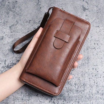 Men's Wallet Long New Leather Wallet Multi-Card Slot Wallet Two-In-One Men's Business Zipper Multi-Function Mobile Phone Bag Original