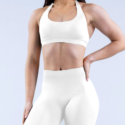 Macaron Color Women's Sports Suit Fitness Quick-Drying Slim Yoga Pants Oblique Shoulder Strap Chest Pad Sports Bra Ready for Sale