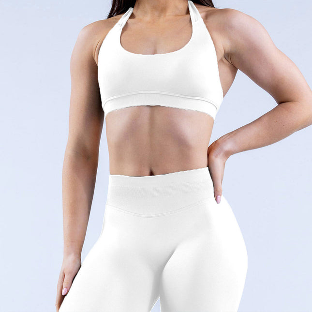Macaron Color Women's Sports Suit Fitness Quick-Drying Slim Yoga Pants Oblique Shoulder Strap Chest Pad Sports Bra Ready for Sale