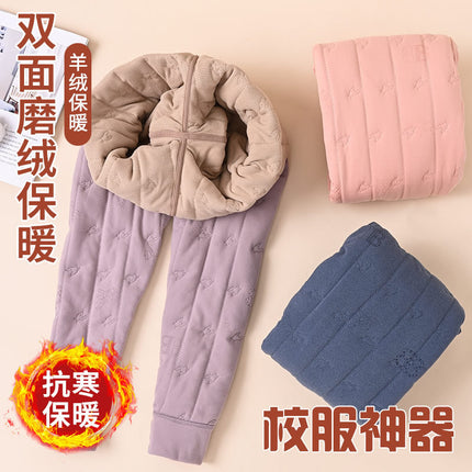 School Uniform Inner Artifact Winter Cotton Pants Boys Autumn Pants Teenagers Girls Cotton Warm Pants Winter fleece-lined Thickened