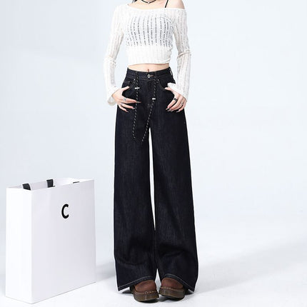 Spring 2025 New Tannin Wide Leg Jeans Women's High Waist Loose All-match Dipped Straight Trousers