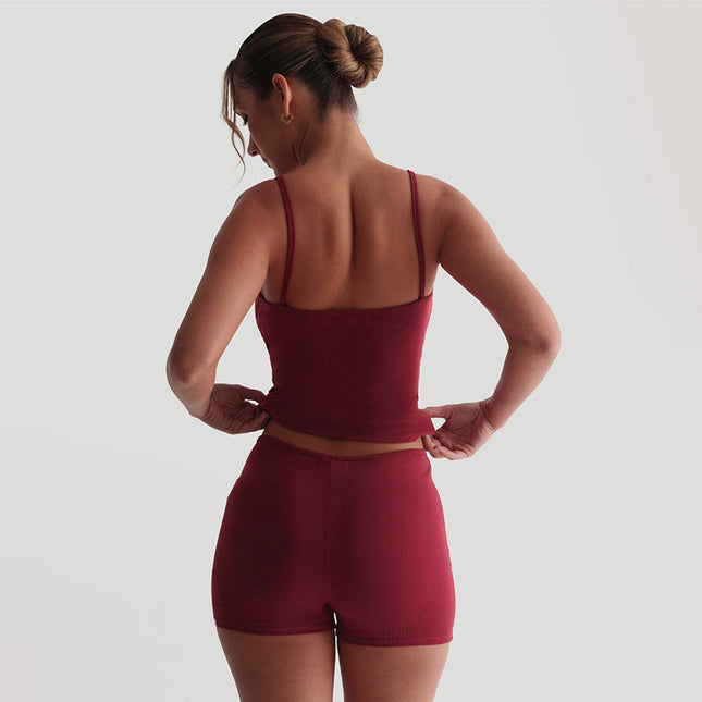 K25ST001 Europe and the United States cross-border women's spring and summer suspenders backless tight elastic low waist button hip shorts suit