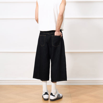 JIMAU New American Style Retro Original Bull Baggy jeans Cropped Jeans Men's Straight Loose Unisex Wide Leg