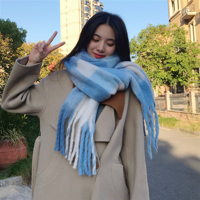 New Cross-Border Plaid European and American Color-Blocking Scarf for Women, Nordic Autumn and Winter Soft and Warm Loop Yarn Color-Blocking Plaid Scarf