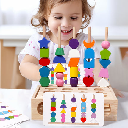 Young Kidsren's Geometric Shape Matching Box Educational Beads Five Sets of Columns Color Sensory Early Education Cesele Wooden Toys