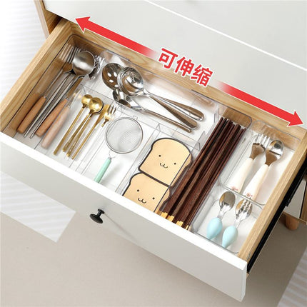 Retractable Drawer Storage Box with Built-In Divider Box for Chopsticks, Cutlery, Cutlery, Compartment Storage Box, Cosmetics Organizer Box