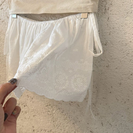 White Embroidered Lace Stacked Dress Curtain 2025 New Korean Style High Waist Layered Half-length Skirt Women's Mini Fart Curtain