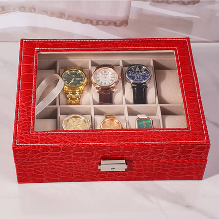 High-End Crocodile Pattern Multi-Compartment Watch Box Jewelry Box Finished Product 10-Compartment Bracelet Jewelry Storage Display Box Cross-Border Shipping