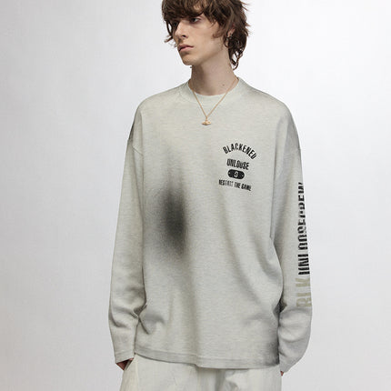 # Ovdy New Autumn and Winter Street Fashion Long-Sleeved T-Shirt 250g Waffle Fabric Asymmetrical Spray-Painted Top Trendy