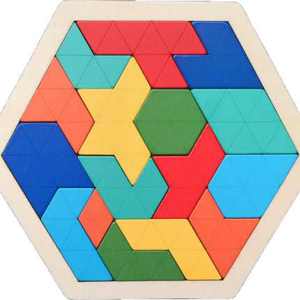 Wooden hexagon intelligence geometric puzzle cellular jigsaw puzzle honeycomb puzzle kindergarten baby toy
