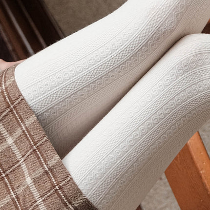 Spring and Autumn Knitted Cotton Twist Leggings White Pantyhose Autumn and Winter Women's Outer Wear Fleece-Lined Thickeneded Warm Leggings