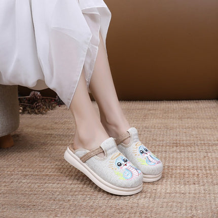 New Arrival Pastoral Style Linen New Chinese Style Deodorant Feet Home Outfit Cloth Shoes Slip-on Slippers Embroidered Shoes Women's Shoes