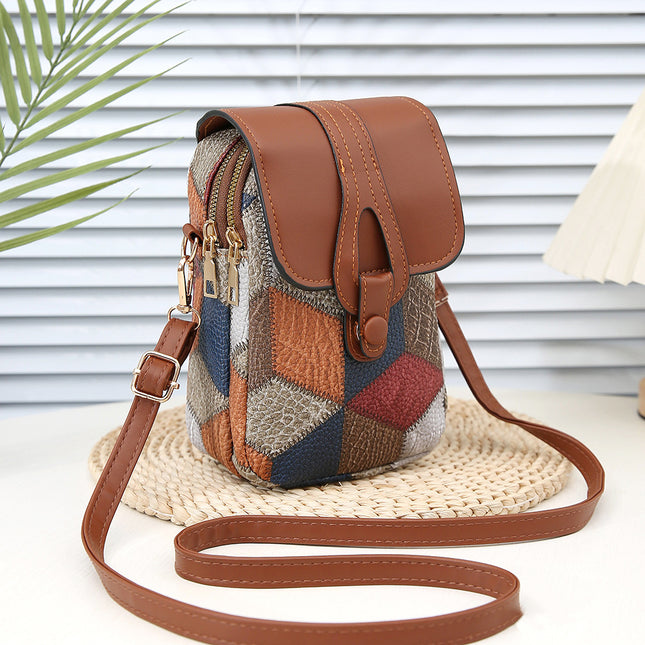 Retro Popular Mobile Phone Bag Pu Multi-Layer Casual Fashion Coin Purse Cross-Border Wholesale Shoulder Bag Trend Messenger Bag