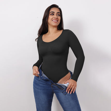 Cross-Border Trade European and American Plus-Size Bodysuit Sexy Tight-Fitting Shapewear Long-Sleeve Tummy Control Shapewear Slimming Garment