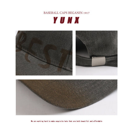 American Retro Washed Letter Large Head Circumference Baseball Cap for Women, Face-Slimming Versatile Fashion Simple Duckbill Cap for Men Casual