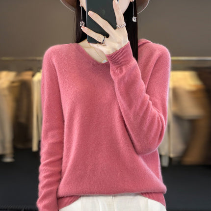 First-line Ready-to-wear Hooded Wool Sweater for Women in Autumn and Winter New Wool Hooded Sweatshirt Knitted Sweater Bottoming Shirt