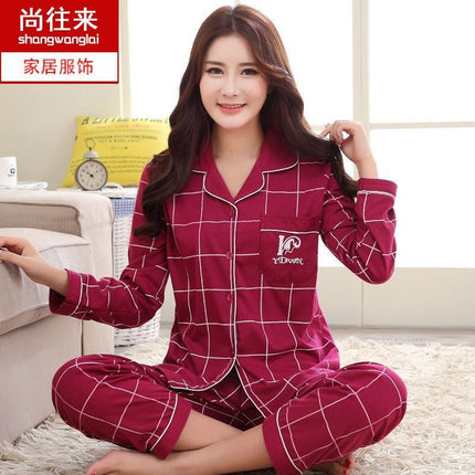 Autumn and Winter Women's 100 Pure Cotton Pajamas Women's Loose Cardigan for Middle-aged and Elderly Mothers Spring and Autumn Long-sleeved Casual Home Clothes