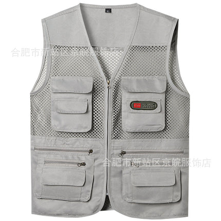 Summer Thin Mesh Vest Mountaineering Travel Pure Cotton Mesh Waistcoat Casual Multi-Pocket Functional Photography Fishing Vest