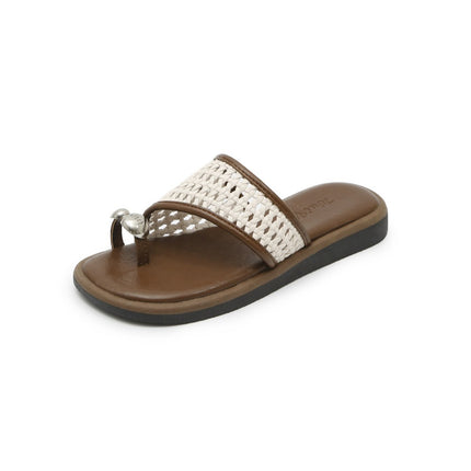 Niche Thong Toe Sandals for Women's Summer Outer Wear 2025 New French Style with Skirt Flats Roman Retro Woven Shoes