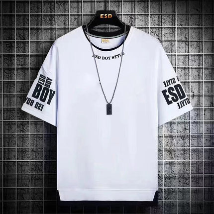 Teenager Short-sleeved T-shirt Men's 2024 New Summer Loose Fashionable All-match Half-sleeved Handsome Junior High School Students Big Boy