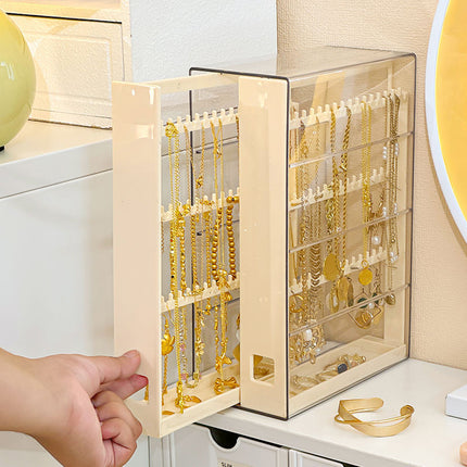 Gold Jewelry Storage Box Dust-proof Pull-out Anti-oxidation Earrings Necklace Ring Display Stand Desktop High-end Light Luxury