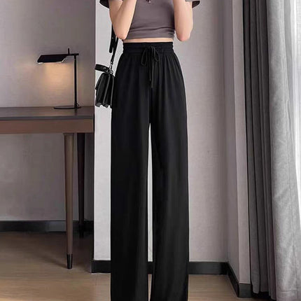 Ice Silk Wide-Leg Pants for Women, Summer Thin High-Waisted Drape Cool Mosquito-Proof Sun-Protective Casual Versatile Floor-Length Straight Pants