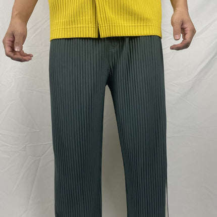 Miyake Garment Folded Pants Trousers Breathable Straight Side Color Matching Men's and Women's Loose Casual Summer New Japanese Style