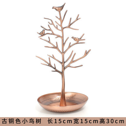 Factory Direct Sales Bird Tree Earring Rack Jewelry Display Rack Alloy Tree-Shaped Acacia Tree Jewelry Rack Wholesale Ornaments