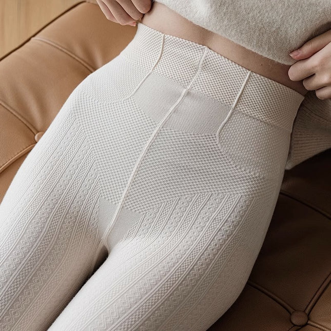 Japanese knitted twist leggings socks warm thickened creamy-white pantyhose women's outer wear spring and autumn striped leggings