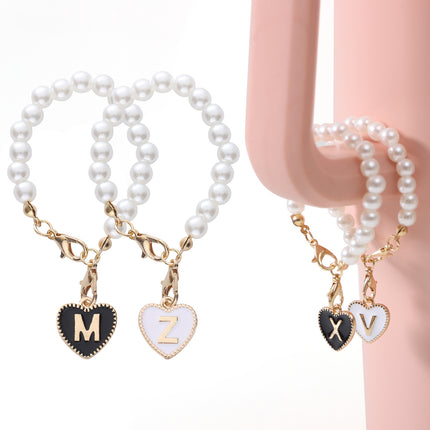 Cross-border keychain Cup accessories Pearl Chain love chain strap lobster buckle hanging 26 English letters chain