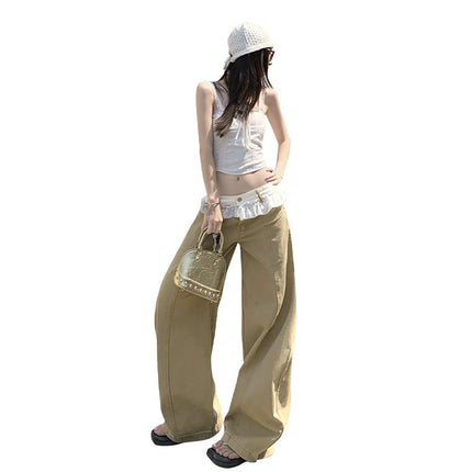 American Style Lace Wide Leg Jeans Women's 2025 Summer New Style Straight Loose High Waist Slimming Scimitar Pants