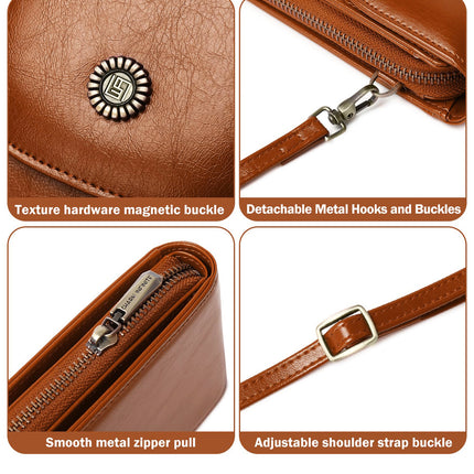 New RFID Women's Mobile Phone Bag Retro Oil Wax Leather Vertical Crossbody Mobile Phone Bag All-match Mini Shoulder Bag