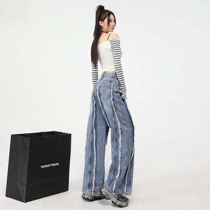 High Street Heavy Industry Stitching Design Stereo Wide Leg Jeans Women's 2025 Spring High Waist Slimming Pants