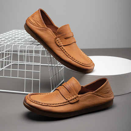 Men's Loafers, New Spring and Autumn Slip-On Shoes, Genuine Leather, Breathable, Casual Leather Shoes, Lightweight, Comfortable Driving Shoes, Lazy Shoes