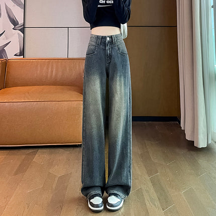 American Starry Sky Pattern Wide-Leg Jeans for Women 2025 Autumn New Straight-Leg Slimming Versatile Design Floor-Length Pants