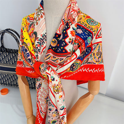130cm new Joker branch flower fortune tree imitation silk wool material shawl warm scarf large square towel wholesale