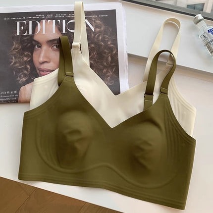 Non-marking Naked Ultra-thin Underwear for Women Rabbit Ears Big Chest Small Bra Anti-sagging Breasts Breathable Bra