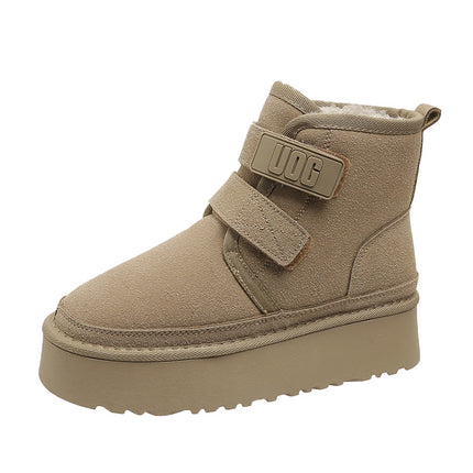 2025 New Winter Thick-Soled Height-Increasing Trendy Fashion Snow Boots with Velcro Design, Fleece-Lined, Warm and Thickened Short Boots