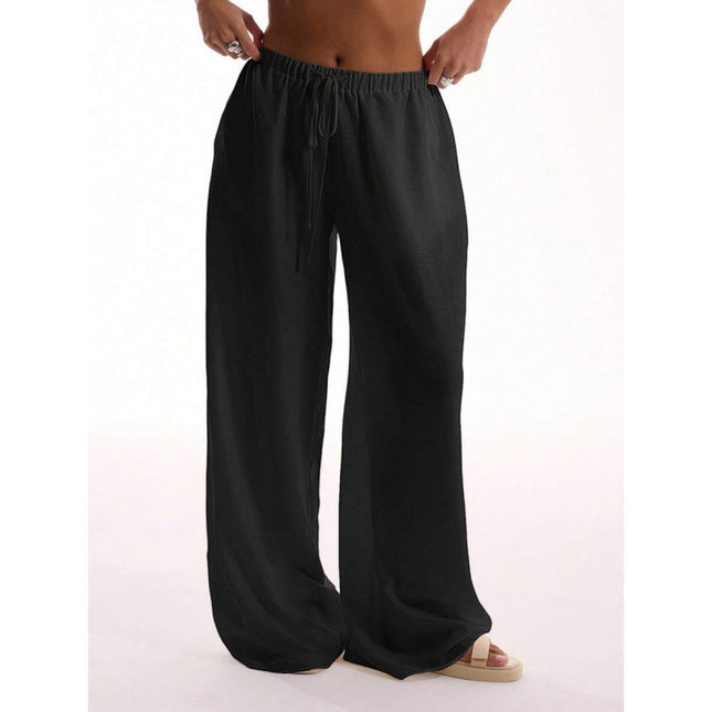 Cross-Border Bottoms Linen Texture Lace-Up Waist Pants Vacation Style Summer Bohemian Style Elegant