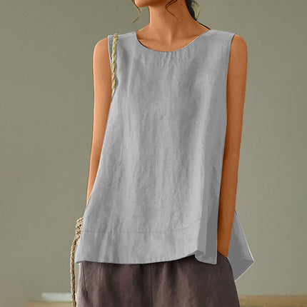 2026 Large Size Loose Casual Cotton and Linen Solid Color Sleeveless Top T-Shirt Camisole Large Size Camisole for Women Plus Size