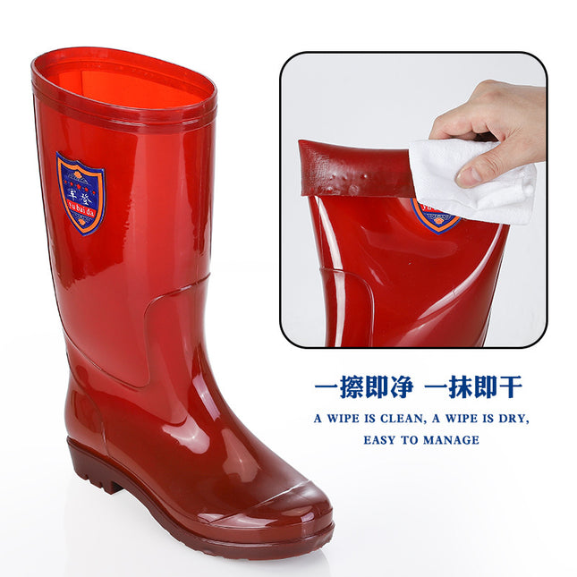 Water Shoes Men's High-Top Brown Rain Boots Without Lining, Mesh-Free Quick-Drying Rain Boots, Non-Slip Labor Warm Waterproof Boots, Rubber Shoes