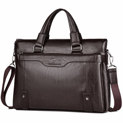 2025 new style horizontal men's bag messenger bag soft leather shoulder bag portable business bag 15 inch computer bag factory direct supply