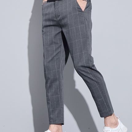 Plaid Men's Slim-Fit Trousers, Stretchy Pants, Autumn Light Business Plaid Pants, Casual Pants, Men's High-End